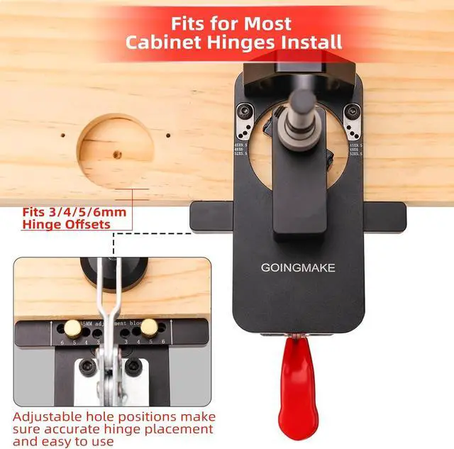 Alt view image 2 of 7 - Compact Metal Concealed Hinge Jig with Quick Clamp,35mm Cabinet Hinge Jig with Dust Adapter for Cabinet Hinge Mounting,Woodworking Cabinet Door Hinge Jig Drill Guide Cabinet Hardware Jig