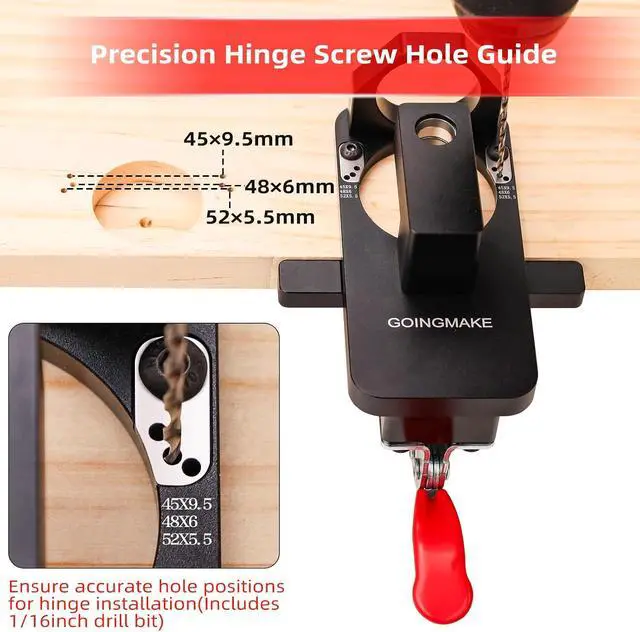 Alt view image 3 of 7 - Compact Metal Concealed Hinge Jig with Quick Clamp,35mm Cabinet Hinge Jig with Dust Adapter for Cabinet Hinge Mounting,Woodworking Cabinet Door Hinge Jig Drill Guide Cabinet Hardware Jig