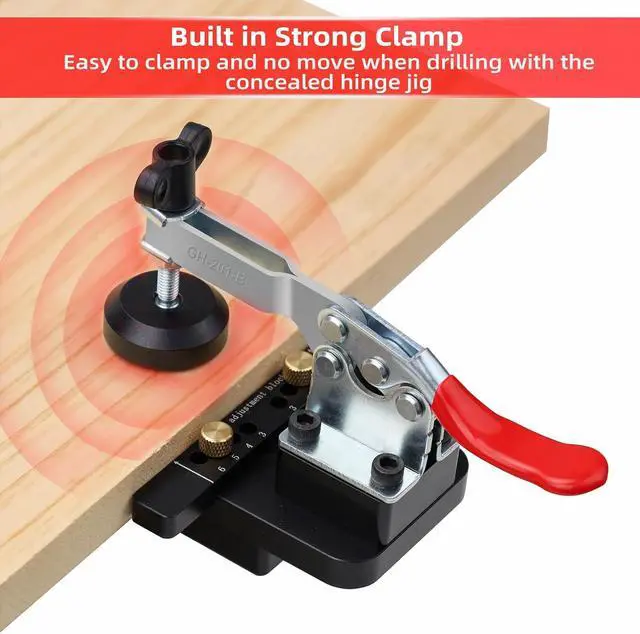 Alt view image 4 of 7 - Compact Metal Concealed Hinge Jig with Quick Clamp,35mm Cabinet Hinge Jig with Dust Adapter for Cabinet Hinge Mounting,Woodworking Cabinet Door Hinge Jig Drill Guide Cabinet Hardware Jig