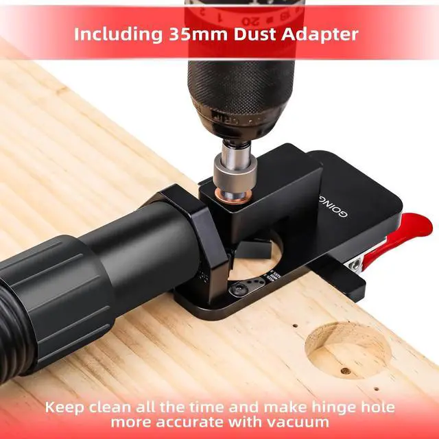 Alt view image 5 of 7 - Compact Metal Concealed Hinge Jig with Quick Clamp,35mm Cabinet Hinge Jig with Dust Adapter for Cabinet Hinge Mounting,Woodworking Cabinet Door Hinge Jig Drill Guide Cabinet Hardware Jig