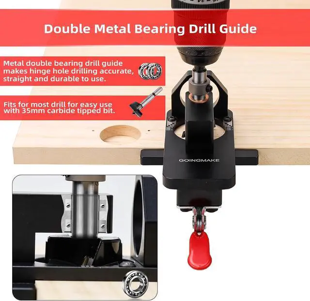 Alt view image 6 of 7 - Compact Metal Concealed Hinge Jig with Quick Clamp,35mm Cabinet Hinge Jig with Dust Adapter for Cabinet Hinge Mounting,Woodworking Cabinet Door Hinge Jig Drill Guide Cabinet Hardware Jig