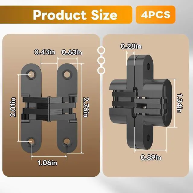 Alt view image 2 of 7 - Invisible Hinges for Cabinet Doors,Completely 180° Hidden Hinges,Concealed Door Hinges,Concealed and Smooth Quiet Close(Black,0.63"-2.76",4Pack)