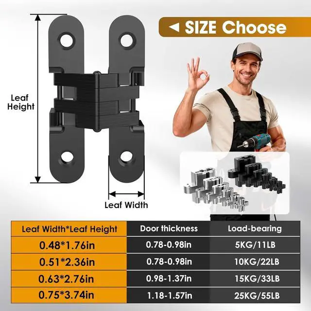 Alt view image 3 of 7 - Invisible Hinges for Cabinet Doors,Completely 180° Hidden Hinges,Concealed Door Hinges,Concealed and Smooth Quiet Close(Black,0.63"-2.76",4Pack)