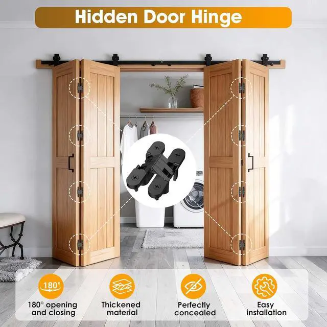 Alt view image 4 of 7 - Invisible Hinges for Cabinet Doors,Completely 180° Hidden Hinges,Concealed Door Hinges,Concealed and Smooth Quiet Close(Black,0.63"-2.76",4Pack)