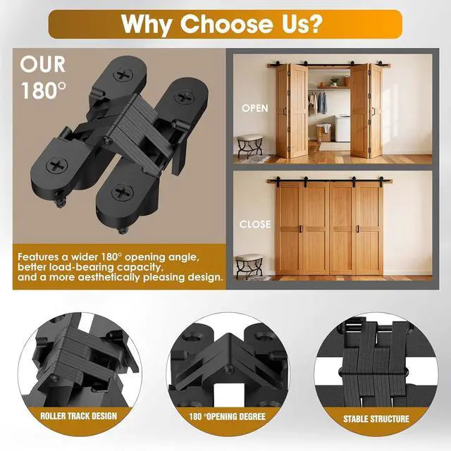 Alt view image 6 of 7 - Invisible Hinges for Cabinet Doors,Completely 180° Hidden Hinges,Concealed Door Hinges,Concealed and Smooth Quiet Close(Black,0.63"-2.76",4Pack)