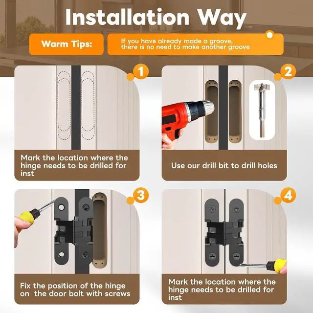 Alt view image 7 of 7 - Invisible Hinges for Cabinet Doors,Completely 180° Hidden Hinges,Concealed Door Hinges,Concealed and Smooth Quiet Close(Black,0.63"-2.76",4Pack)