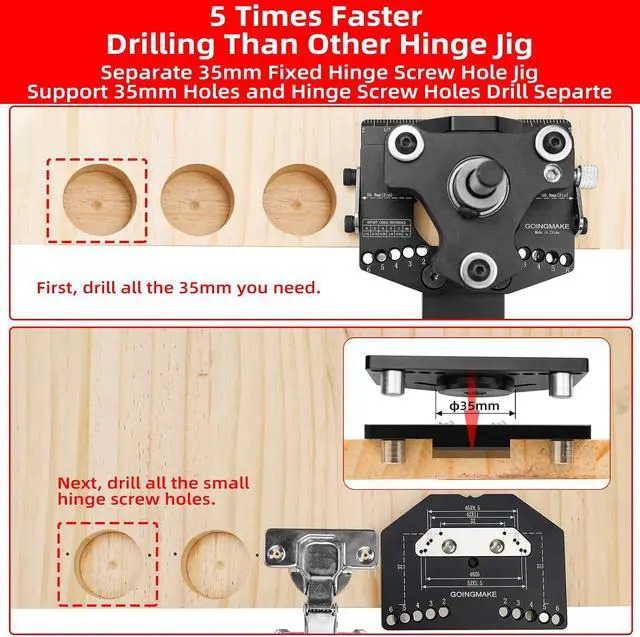 Alt view image 2 of 7 - 3-Axis Concealed Hinge Jig Ultra with Extra Hinge Screw Hole Guide and Quick Clamp,Metal Cabinet Hinge Jig,35mm Cabinet Door Hinge Jig Drill Guide,Woodworking Cabinet Doors Mounting Tool