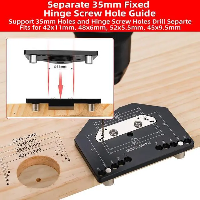 Alt view image 4 of 7 - 3-Axis Concealed Hinge Jig Ultra with Extra Hinge Screw Hole Guide and Quick Clamp,Metal Cabinet Hinge Jig,35mm Cabinet Door Hinge Jig Drill Guide,Woodworking Cabinet Doors Mounting Tool