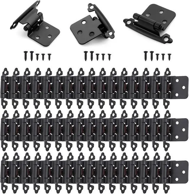 Main image of 50 Pcs Matte Black Overlay Cabinet Door Hinges, 1/2" Overlay Self Closing Hinges Hardware for Kitchen,Cabinets,Cupboard,Furniture Doors,25 Pairs