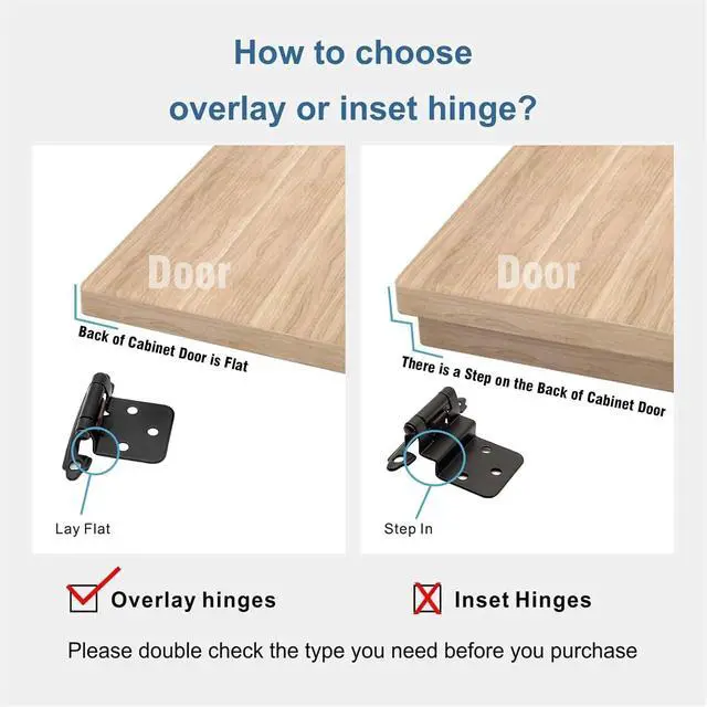 Alt view image 2 of 7 - 50 Pcs Matte Black Overlay Cabinet Door Hinges, 1/2" Overlay Self Closing Hinges Hardware for Kitchen,Cabinets,Cupboard,Furniture Doors,25 Pairs