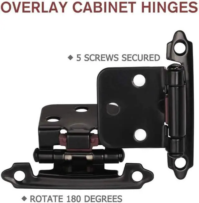 Alt view image 5 of 7 - 50 Pcs Matte Black Overlay Cabinet Door Hinges, 1/2" Overlay Self Closing Hinges Hardware for Kitchen,Cabinets,Cupboard,Furniture Doors,25 Pairs