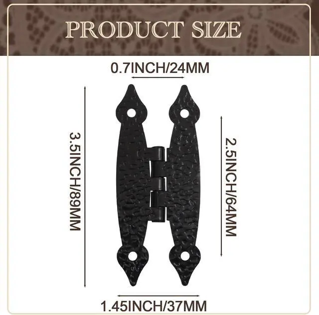 Alt view image 2 of 7 - 30 Pack 3.5 Inch Black Antique H Hinges Cold Rolled Steel Cabinet Hinge Flat Hinges Flush Mount Door Hinges Decorative Hinges for Cabinet Drawer Jewelry Box