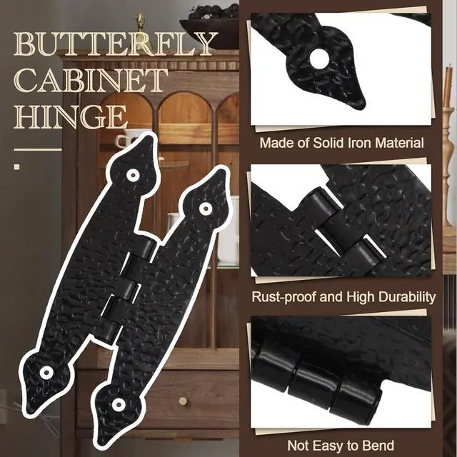 Alt view image 3 of 7 - 30 Pack 3.5 Inch Black Antique H Hinges Cold Rolled Steel Cabinet Hinge Flat Hinges Flush Mount Door Hinges Decorative Hinges for Cabinet Drawer Jewelry Box