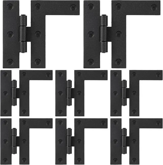 Main image of 8 Pack Black Wrought Iron Hl Cabinet Hinge Black Powder Coated Heavy Duty Retro Kitchen Cabinet Hinges with Hardware