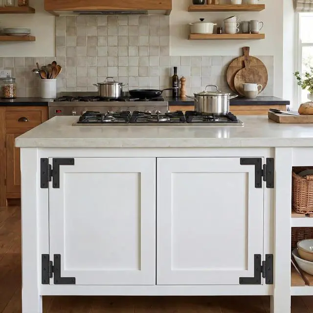 Alt view image 5 of 7 - 8 Pack Black Wrought Iron Hl Cabinet Hinge Black Powder Coated Heavy Duty Retro Kitchen Cabinet Hinges with Hardware