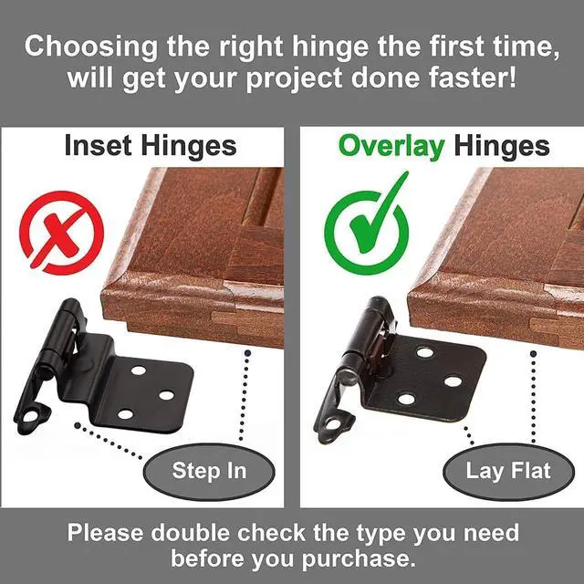 Alt view image 2 of 7 - Cabinet Hinges for Kitchen Cabinets -1/2" Overlay (Variable) -Self Closing Kitchen Cabinet Hinges Face Frame Flush Mount w/Bumpers & Upgraded Screws