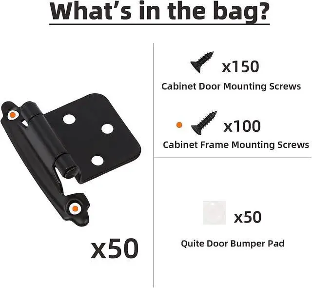 Alt view image 4 of 7 - Cabinet Hinges for Kitchen Cabinets -1/2" Overlay (Variable) -Self Closing Kitchen Cabinet Hinges Face Frame Flush Mount w/Bumpers & Upgraded Screws