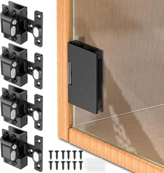 Main image of Glass Door Hinges,Glass Hinges,Glass Cabinet Hinges,304 Stainless Steel,Silent Closing for Thickness 5-8mm Doors (Black,4 Pack)