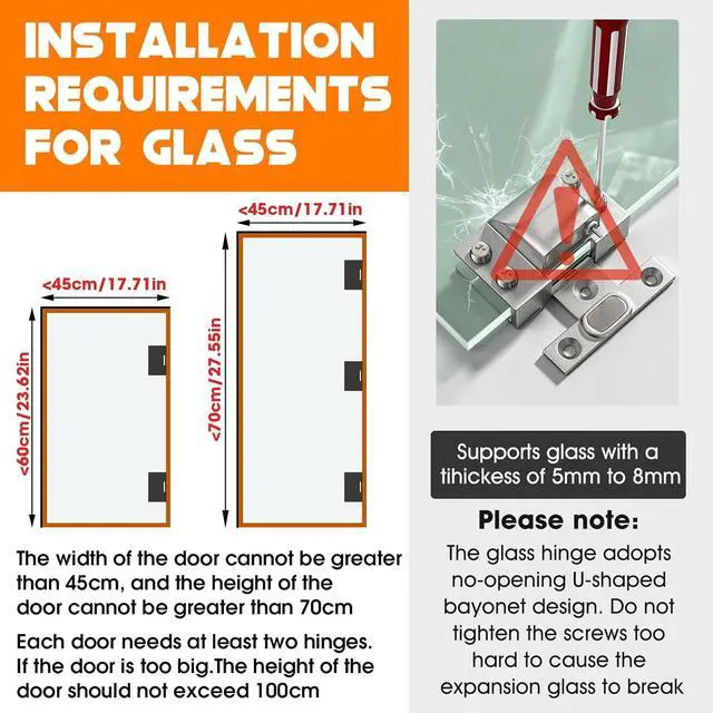 Alt view image 4 of 7 - Glass Door Hinges,Glass Hinges,Glass Cabinet Hinges,304 Stainless Steel,Silent Closing for Thickness 5-8mm Doors (Black,4 Pack)