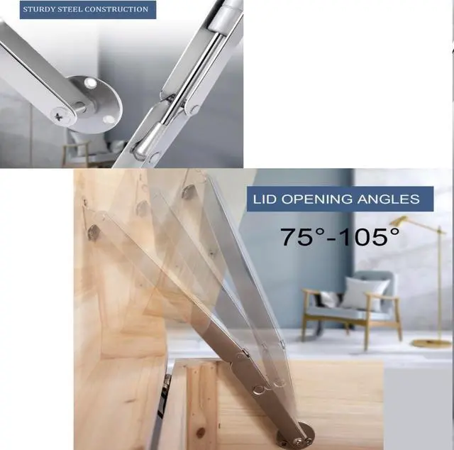 Alt view image 5 of 7 - 200N-60lbs Chest Heavy Duty Soft Close Lid Support Hinges Large & Long Chest Hinges for Wooden Box, Slow Lowering Pneumatic Heavy Lid Lifter Gas Struts