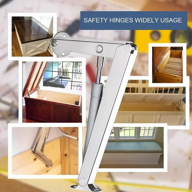 Alt view image 6 of 7 - 200N-60lbs Chest Heavy Duty Soft Close Lid Support Hinges Large & Long Chest Hinges for Wooden Box, Slow Lowering Pneumatic Heavy Lid Lifter Gas Struts