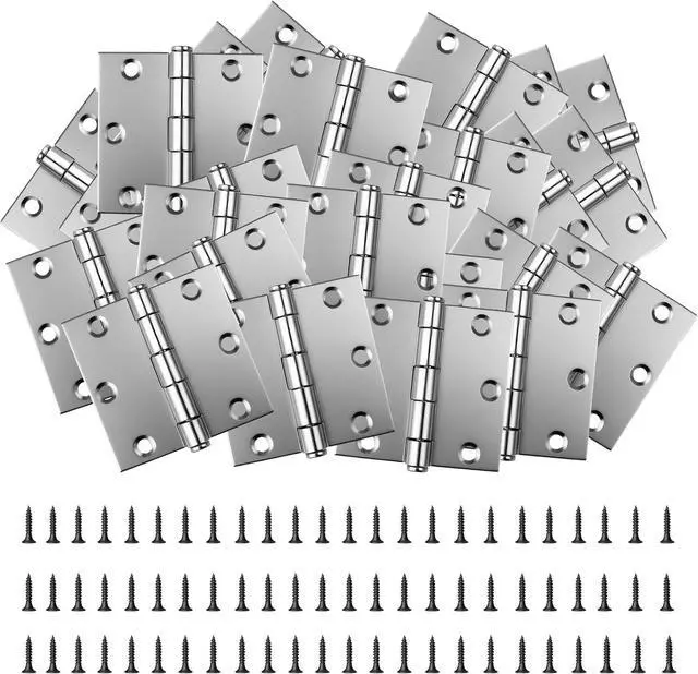 Main image of 3 Inch Door Hinges, 24 Pack Brushed Nickel Loaded Hinges Silent Heavy Duty Metal Silver Square Door Hinge Rust Resistant 6 Hole Door Hardware for Hollow Core Doors