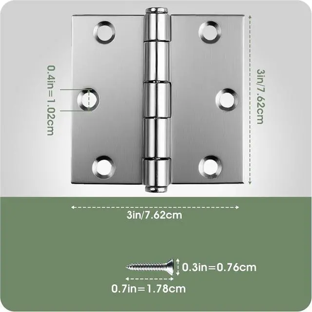 Alt view image 2 of 7 - 3 Inch Door Hinges, 24 Pack Brushed Nickel Loaded Hinges Silent Heavy Duty Metal Silver Square Door Hinge Rust Resistant 6 Hole Door Hardware for Hollow Core Doors
