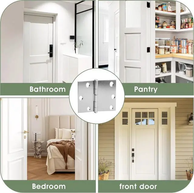 Alt view image 3 of 7 - 3 Inch Door Hinges, 24 Pack Brushed Nickel Loaded Hinges Silent Heavy Duty Metal Silver Square Door Hinge Rust Resistant 6 Hole Door Hardware for Hollow Core Doors