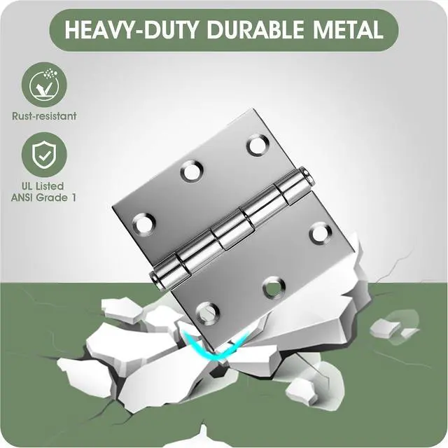 Alt view image 5 of 7 - 3 Inch Door Hinges, 24 Pack Brushed Nickel Loaded Hinges Silent Heavy Duty Metal Silver Square Door Hinge Rust Resistant 6 Hole Door Hardware for Hollow Core Doors