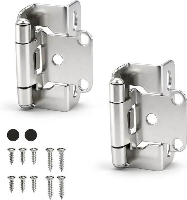 Main image of 50 Pack (25 Pairs) 1/2" Semi Overlay Self Closing Cabinet Hinges, Face Frame Cabinet Door Hinges Half Wrap Around, Kitchen Cabinet Hinges Easy Install with Quiet Bumper, 95-110°, Satin Nickel