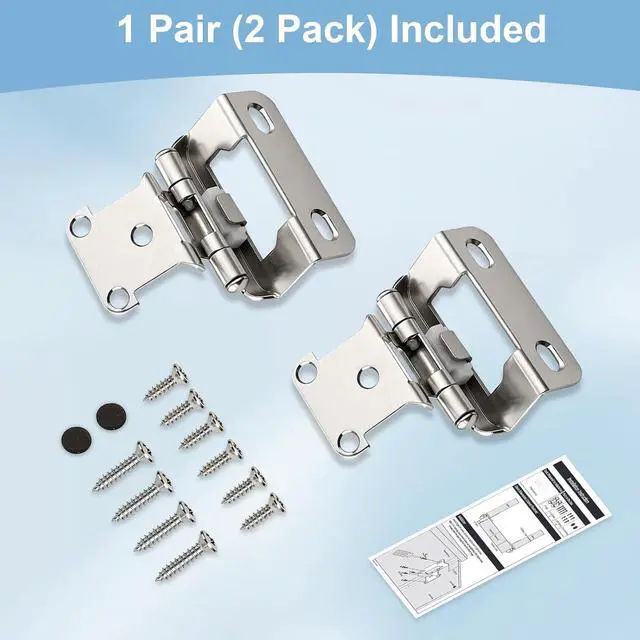 Alt view image 7 of 7 - 50 Pack (25 Pairs) 1/2" Semi Overlay Self Closing Cabinet Hinges, Face Frame Cabinet Door Hinges Half Wrap Around, Kitchen Cabinet Hinges Easy Install with Quiet Bumper, 95-110°, Satin Nickel