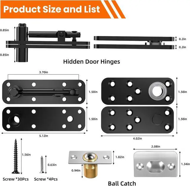 Alt view image 3 of 7 - Hidden Door Hinge Pivot Hinge, 570LBS Load-Bearing Heavy Duty Pivot Door Hardware for Hidden Door Bookcase, Hinge Kit 360° Rotation Invisible Door Hinges for Secret Door (Black)