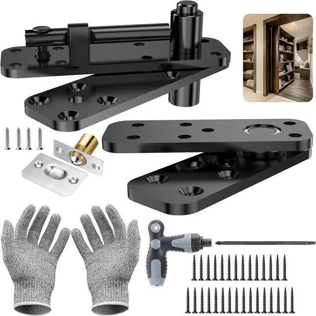 Main image of Hidden Door Hinge Pivot Hinge, 570LBS Load-Bearing Heavy Duty Pivot Door Hardware for Hidden Door Bookcase, Hinge Kit 360° Rotation Invisible Door Hinges for Secret Door (Black)
