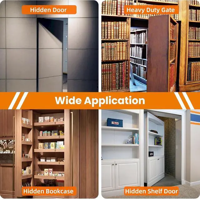 Alt view image 7 of 7 - Hidden Door Hinge Pivot Hinge, 570LBS Load-Bearing Heavy Duty Pivot Door Hardware for Hidden Door Bookcase, Hinge Kit 360° Rotation Invisible Door Hinges for Secret Door (Black)