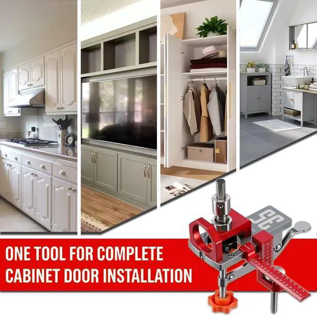 Alt view image 2 of 7 - 35mm Concealed Hinge Jig System, Cabinet Door Mounting Jig & Door Installation Kit with Secure Clamp and Dust Port, Aluminum Hardware Hole Puncher with Modular Extension Ruler