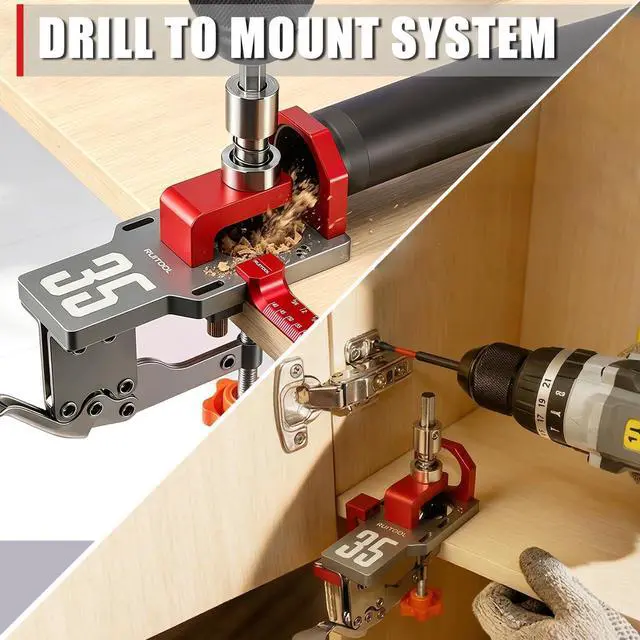 Alt view image 3 of 7 - 35mm Concealed Hinge Jig System, Cabinet Door Mounting Jig & Door Installation Kit with Secure Clamp and Dust Port, Aluminum Hardware Hole Puncher with Modular Extension Ruler