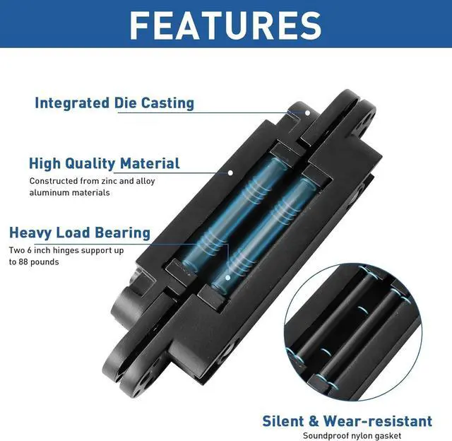 Alt view image 4 of 7 - 6inch Hidden Door Hinges Invisible Hinges Concealed Hinge Zinc Alloy 180 Degree 3 Way Adjustable Butt Hinge 6 x 2.5 x 1 inch Black for Secret Room & Hidden Bookcase Bookshelf (2 Pack)
