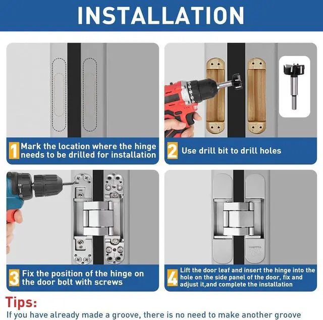 Alt view image 7 of 7 - 6inch Hidden Door Hinges Invisible Hinges Concealed Hinge Zinc Alloy 180 Degree 3 Way Adjustable Butt Hinge 6 x 2.5 x 1 inch Black for Secret Room & Hidden Bookcase Bookshelf (2 Pack)