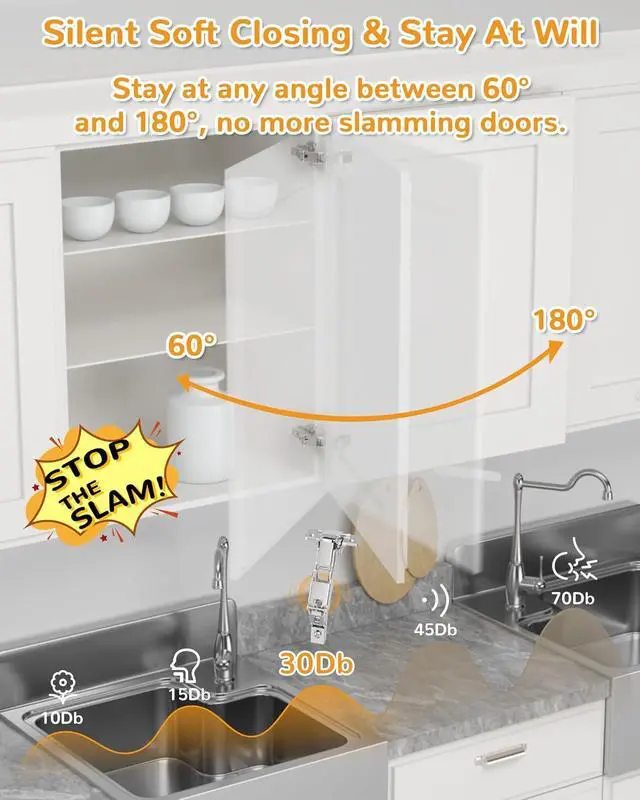 Alt view image 2 of 7 - 4 Pack 180 Degree Soft Close Cabinet Hinges, Lazy Susan & Kitchen Corner, 48mm Hole Distance, Concealed Face Frame & Frameless, Hidden Self Closing, Smooth Slow 3D Adjustment for Fold Cupboard