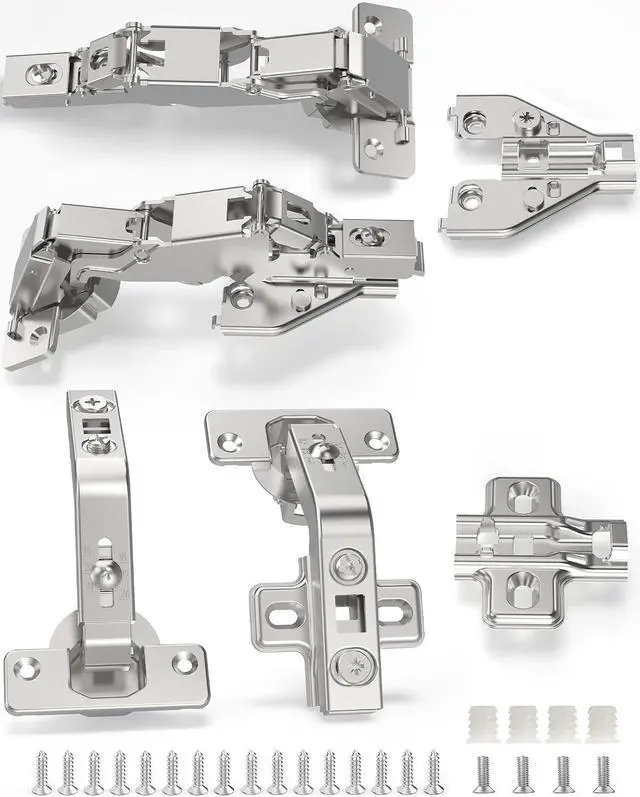 Main image of 2 Pair 135 Degree & 165 Degree Hinges Kit for Pie Corner Cabinets, Hidden Lazy Susan, Face Frame Self Closing, Clip On, Smooth Slow Close, Concealed Mount for Bi-fold Door, Kitchen Cupboard