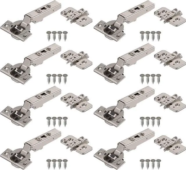 Main image of Clip top OTION Hinge Kit (4 Kits), Full Overlay, 110° Opening Angle, Steel, Soft Close Euro-Style Hinges with Clip Mounting Plate for Frameless Cabinets