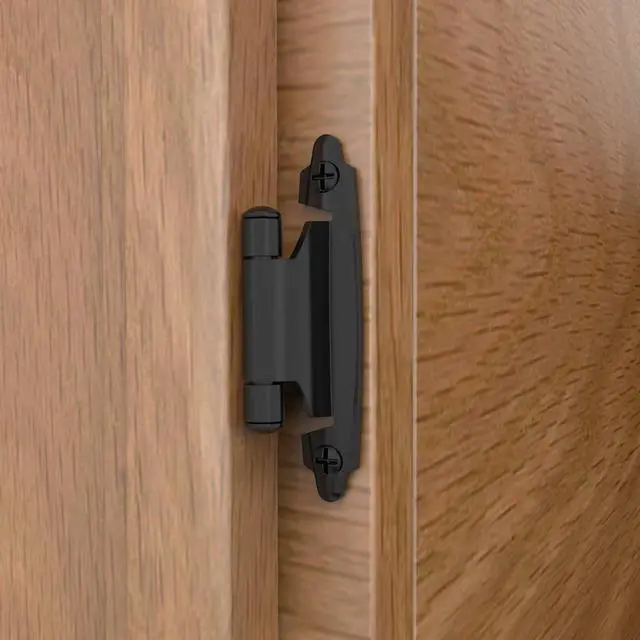 Alt view image 2 of 7 - 3/8 Inch Inset Cabinet Hinges, 25 Pairs(50 Pack) Self Closing Flush Face Mount Hinges with Door Bumper, Variable Decorative Hardware for Bathroom, Furniture, Kitchen Cabinet Doors, Matte Black