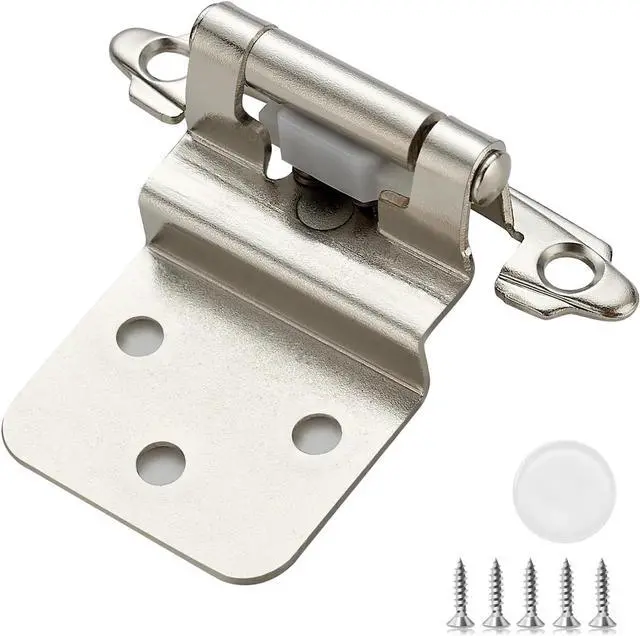 Main image of 50 Pack (25 Pairs) 3/8 Inch Insert Kitchen Cabinet Hinges, Satin Nickel Self Closing Hinges for Kitchen Cabinet Doors, Semi-Concealed Cupboard Hardware, Face Mount Hardware, Silver