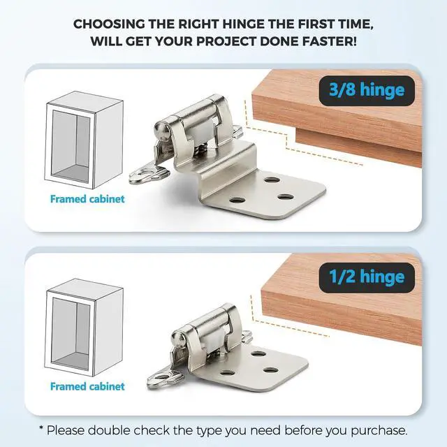 Alt view image 2 of 7 - 50 Pack (25 Pairs) 3/8 Inch Insert Kitchen Cabinet Hinges, Satin Nickel Self Closing Hinges for Kitchen Cabinet Doors, Semi-Concealed Cupboard Hardware, Face Mount Hardware, Silver