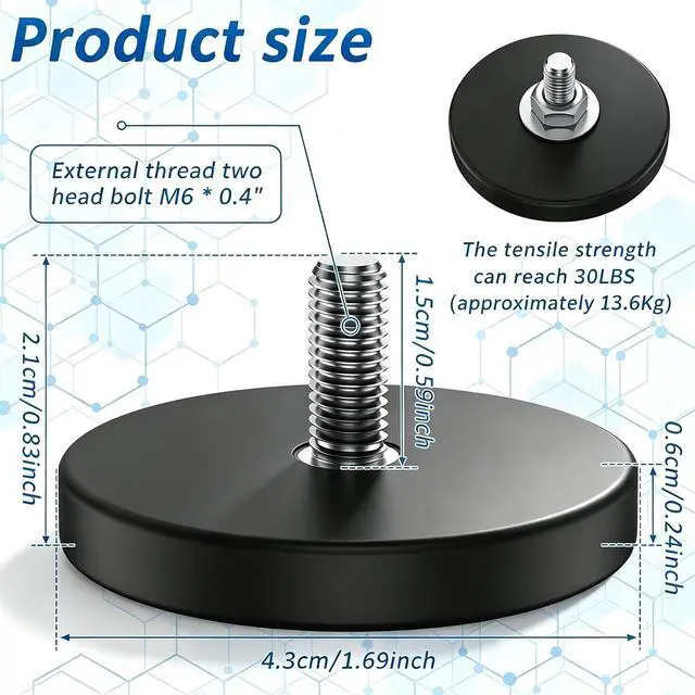 Alt view image 2 of 7 - 30 Pack Rubber Coated Magnets 1.69 Inch Magnetic Base with M6 Threaded Heavy Duty Rare Earth Round Anti-Scratch Neodymium Magnet Mounts for Rock Lights Bar Camera Mount Tool