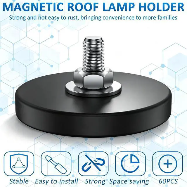 Alt view image 6 of 7 - 30 Pack Rubber Coated Magnets 1.69 Inch Magnetic Base with M6 Threaded Heavy Duty Rare Earth Round Anti-Scratch Neodymium Magnet Mounts for Rock Lights Bar Camera Mount Tool