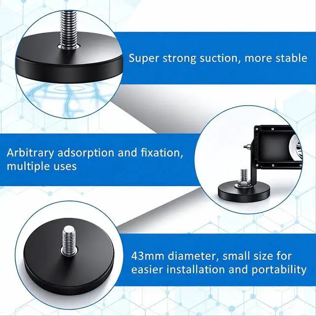 Alt view image 7 of 7 - 30 Pack Rubber Coated Magnets 1.69 Inch Magnetic Base with M6 Threaded Heavy Duty Rare Earth Round Anti-Scratch Neodymium Magnet Mounts for Rock Lights Bar Camera Mount Tool