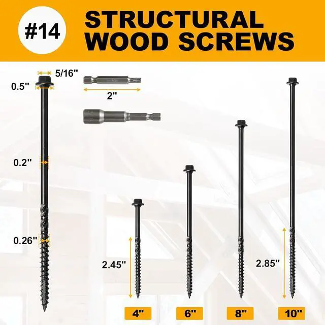 Alt view image 2 of 6 - #14 x 8 Wood Structural Screws 50 Pack Hex Head Lag Screws, Rust Resistant Timber Screws for Timber/Log/Landscaping Wood (Black)