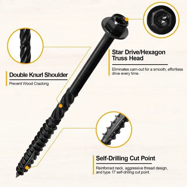 Alt view image 3 of 6 - #14 x 8 Wood Structural Screws 50 Pack Hex Head Lag Screws, Rust Resistant Timber Screws for Timber/Log/Landscaping Wood (Black)