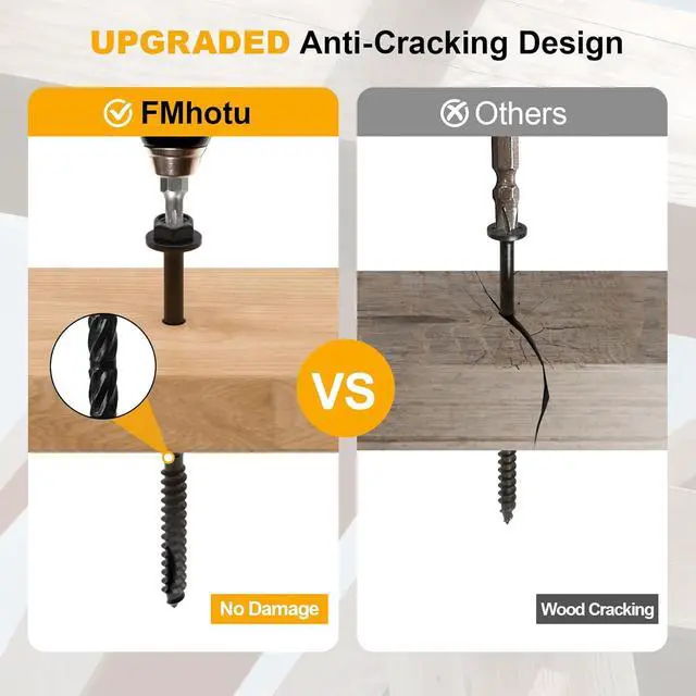 Alt view image 4 of 6 - #14 x 8 Wood Structural Screws 50 Pack Hex Head Lag Screws, Rust Resistant Timber Screws for Timber/Log/Landscaping Wood (Black)